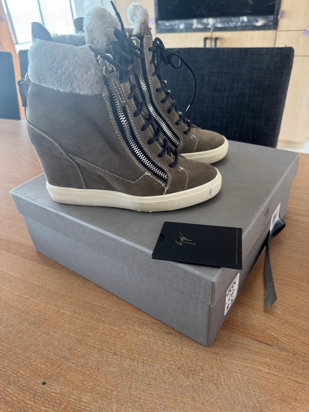 Wedge Sneaker Boot, medium greyish with Faux Shearling